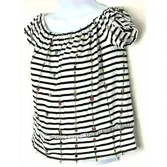 Lucky Brand womens cropped top XS elastic scoop neck cap sleeve embroidered - Picture 3 of 8